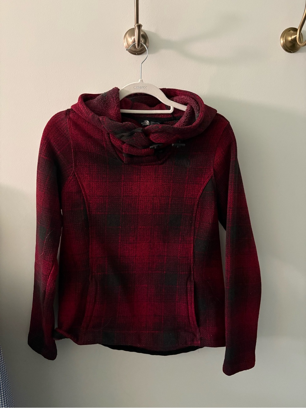 The North Face Women's Red Plaid Funnel Neck Pullover